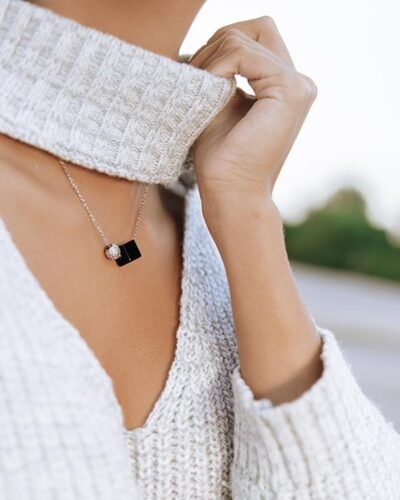 Silver 925 Necklace BLACK CUBE