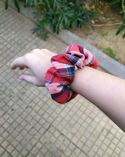 Handmade Red Tartan Scrunchie