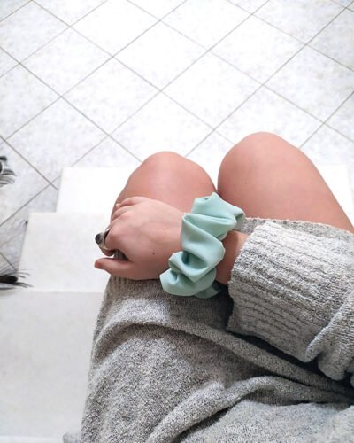 Handmade Mint Crepe Scrunchie